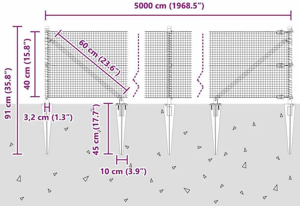 Suvirintas vielinis tvoras su smailiais galais 50 x 0,4 m Žalia
