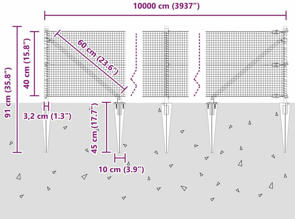 Suvirintas vielinis tvoras su smailiais galais 100 x 0,4 m