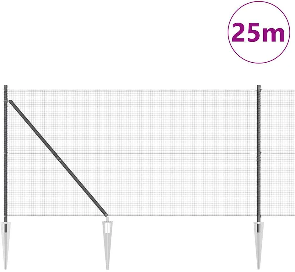 Suvirintas vielinis tvoras su smailiais galais 25 x 1,2 m Pilka