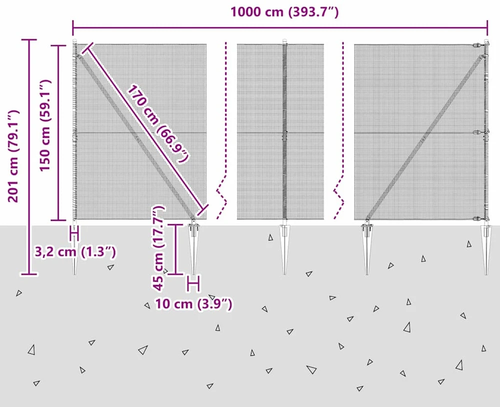 Suvirintas vielinis tvoras su smailiais galais 10 x 1,5 m Žalia