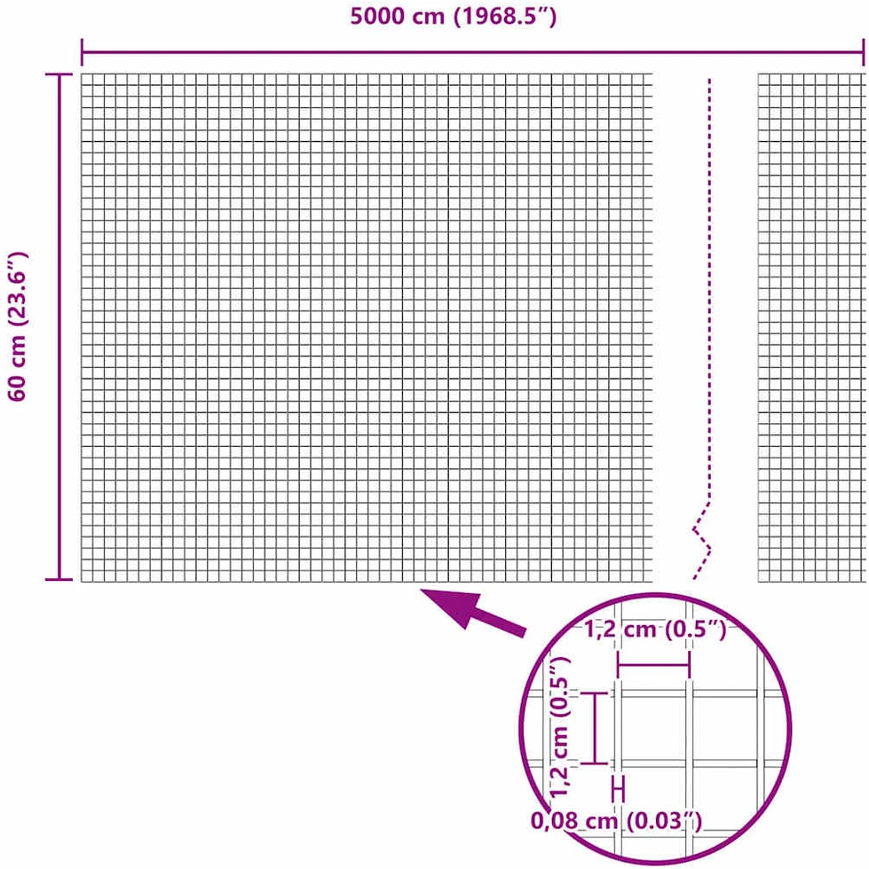 Suvirintas vielinis tvoras su smailiais galais 50 x 0,6 m Pilka