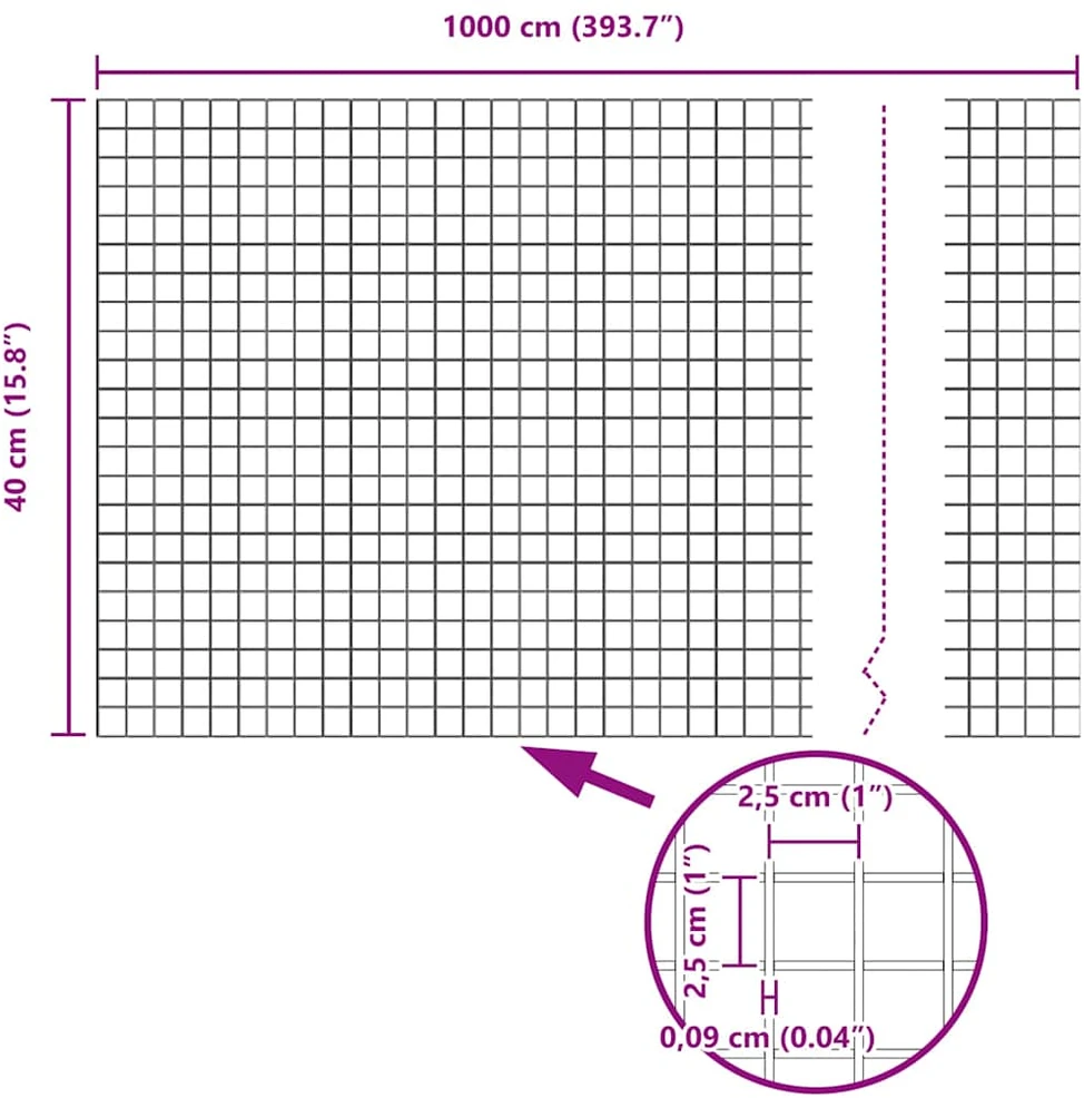Suvirintas vielinis tvoras su smailiais galais 10 x 0,4 m Pilka