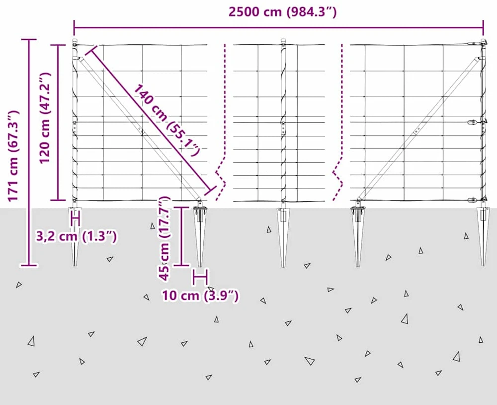 Suvirintas vielinis tvoras su smailiais galais 25 x 1,2 m
