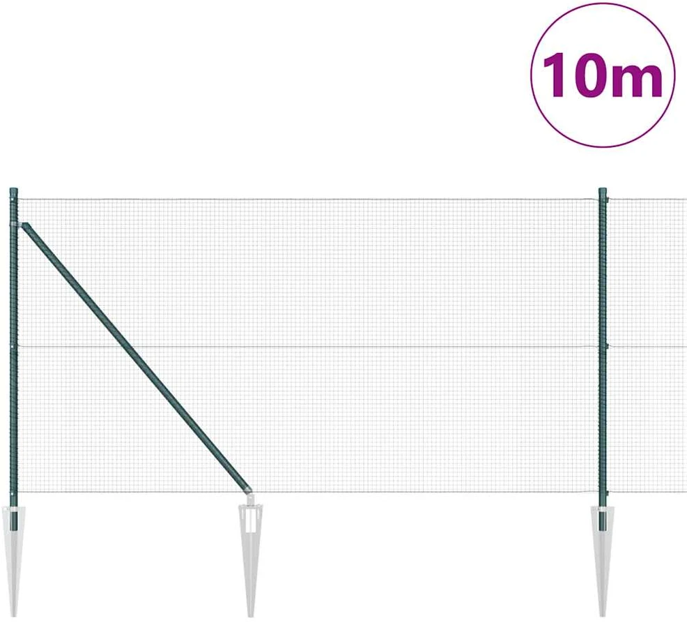 Suvirintas vielinis tvoras su smailiais galais 10 x 1 m Žalia