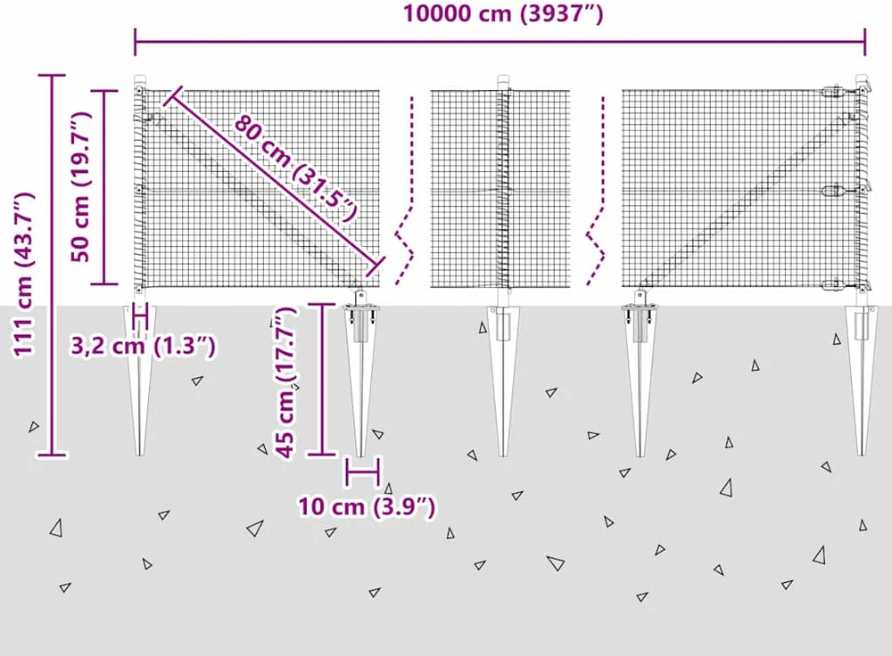 Suvirintas vielinis tvoras su smailiais galais 100 x 0,5 m