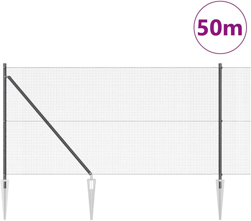 Suvirintas vielinis tvoras su smailiais galais 50 x 1 m Pilka