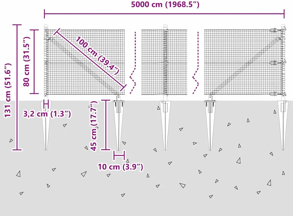 Suvirintas vielinis tvoras su smailiais galais 50 x 0,8 m