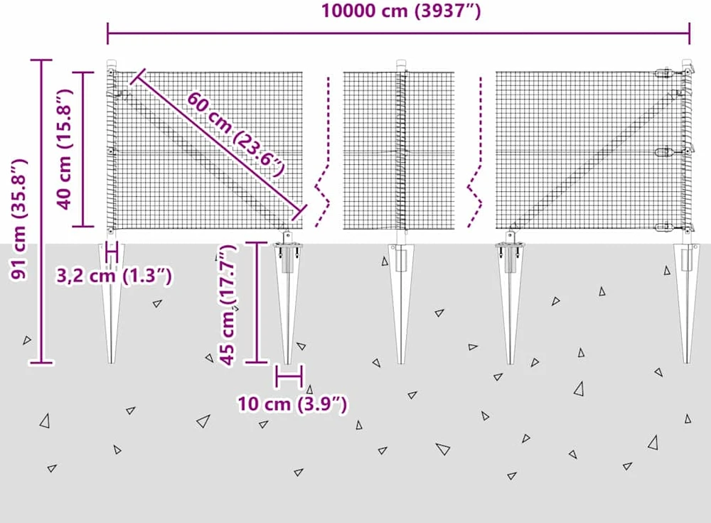 Suvirintas vielinis tvoras su smailiais galais 100 x 0,4 m
