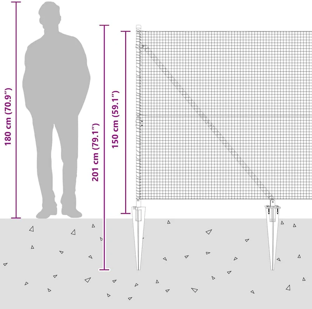 Suvirintas vielinis tvoras su smailiais galais 10 x 1,5 m Žalia