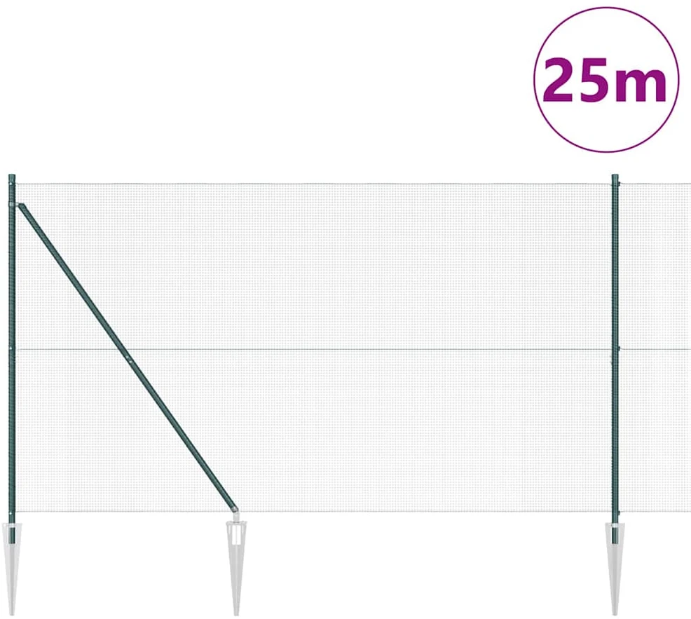 Suvirintas vielinis tvoras su smailiais galais 25 x 1,6 m Žalia
