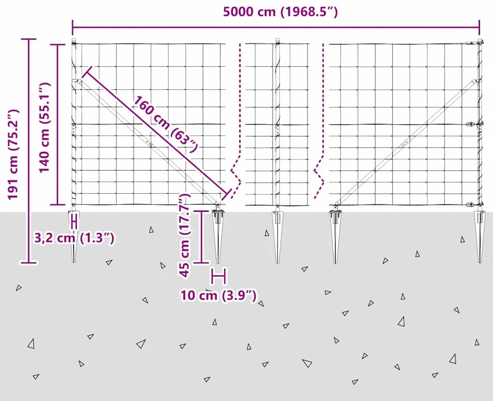 Suvirintas vielinis tvoras su smailiais galais 50 x 1,4 m