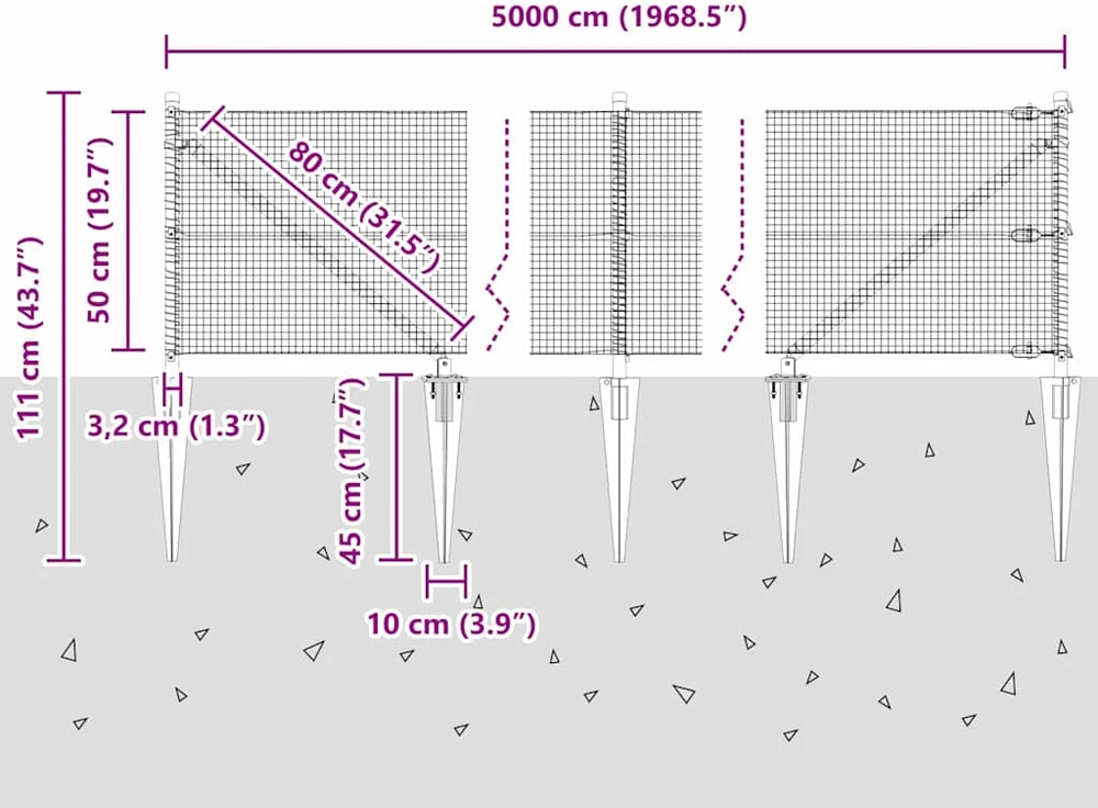 Suvirintas vielinis tvoras su smailiais galais 50 x 0,5 m Žalia