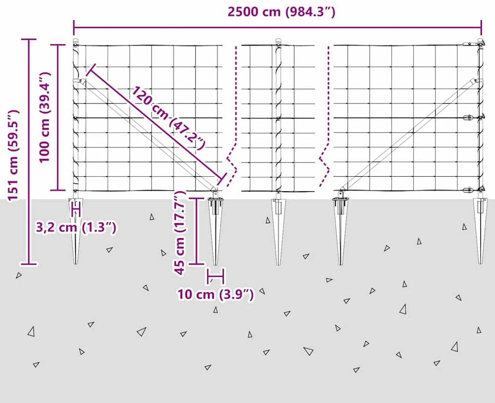 Suvirintas vielinis tvoras su smailiais galais 25 x 1 m