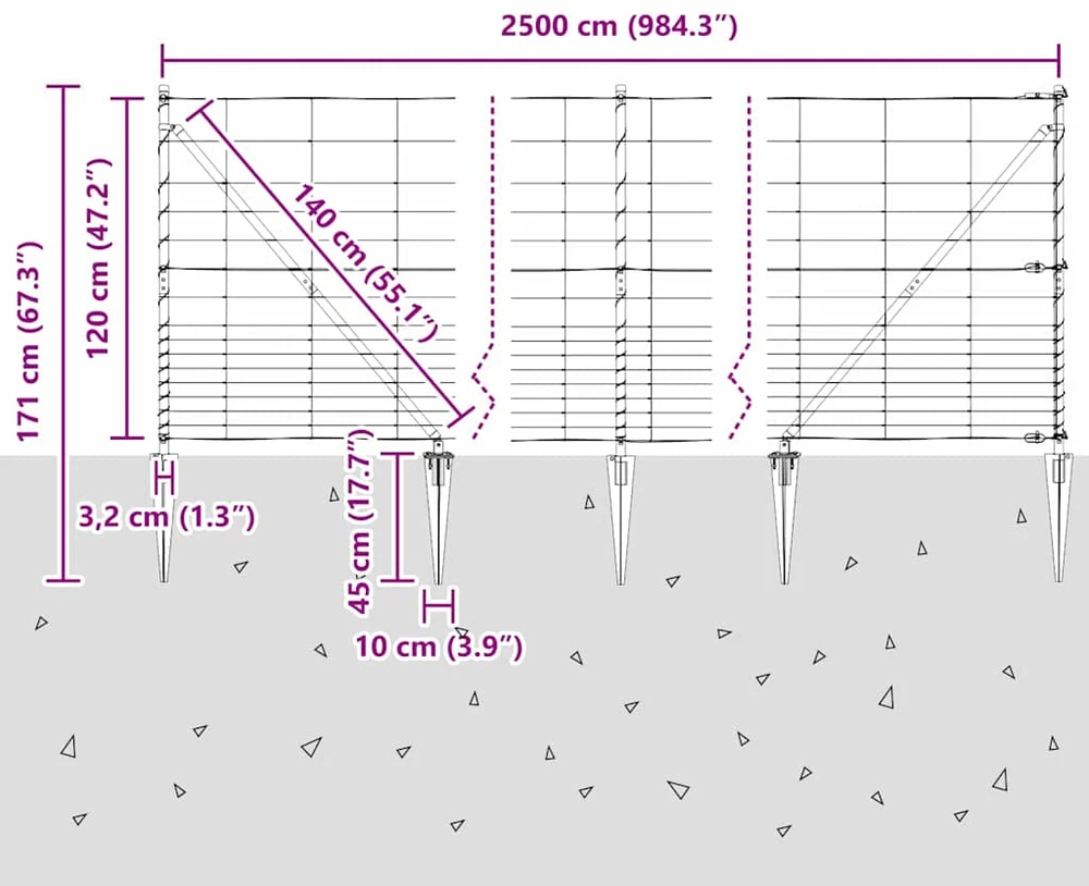 Suvirintas vielinis tvoras su smailiais galais 25 x 1,2 m