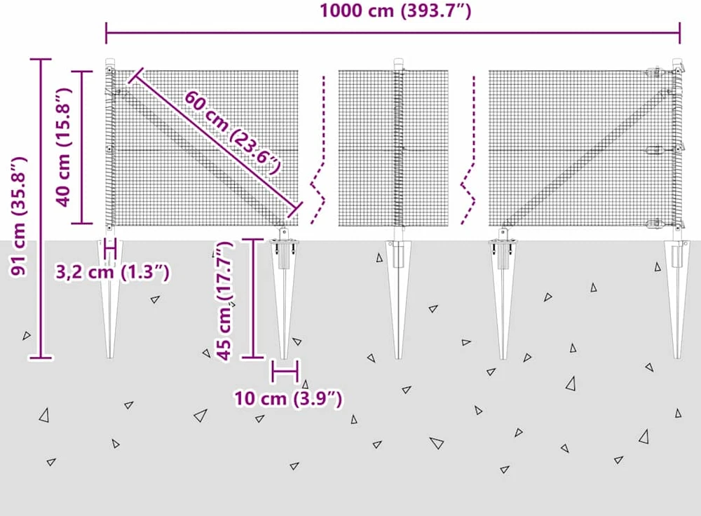Suvirintas vielinis tvoras su smailiais galais 10 x 0,4 m Žalia