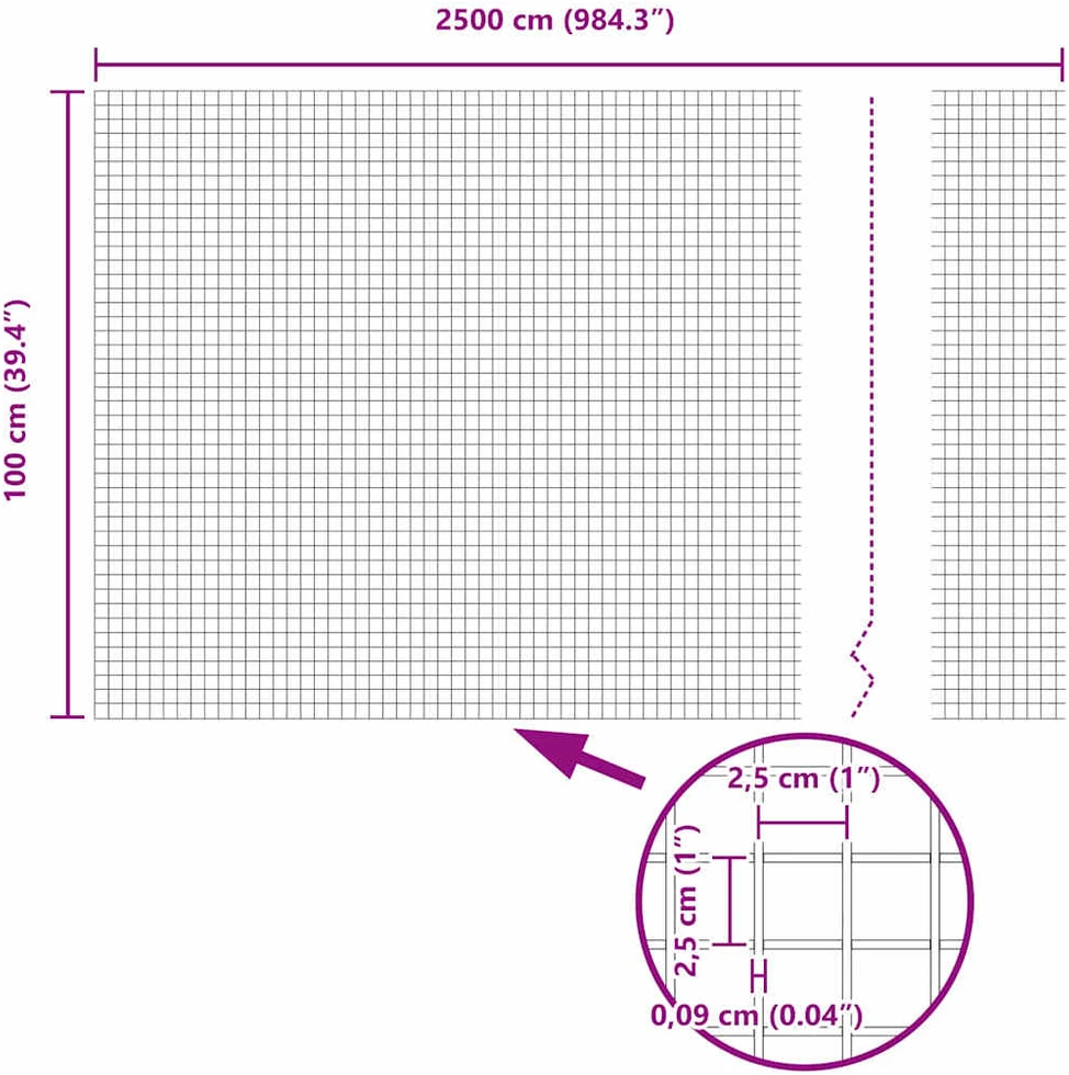 Suvirintas vielinis tvoras su smailiais galais 25 x 1 m Pilka