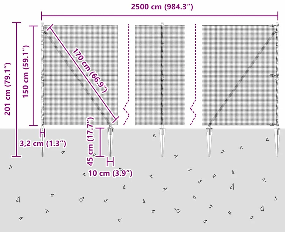 Suvirintas vielinis tvoras su smailiais galais 25 x 1,5 m Žalia