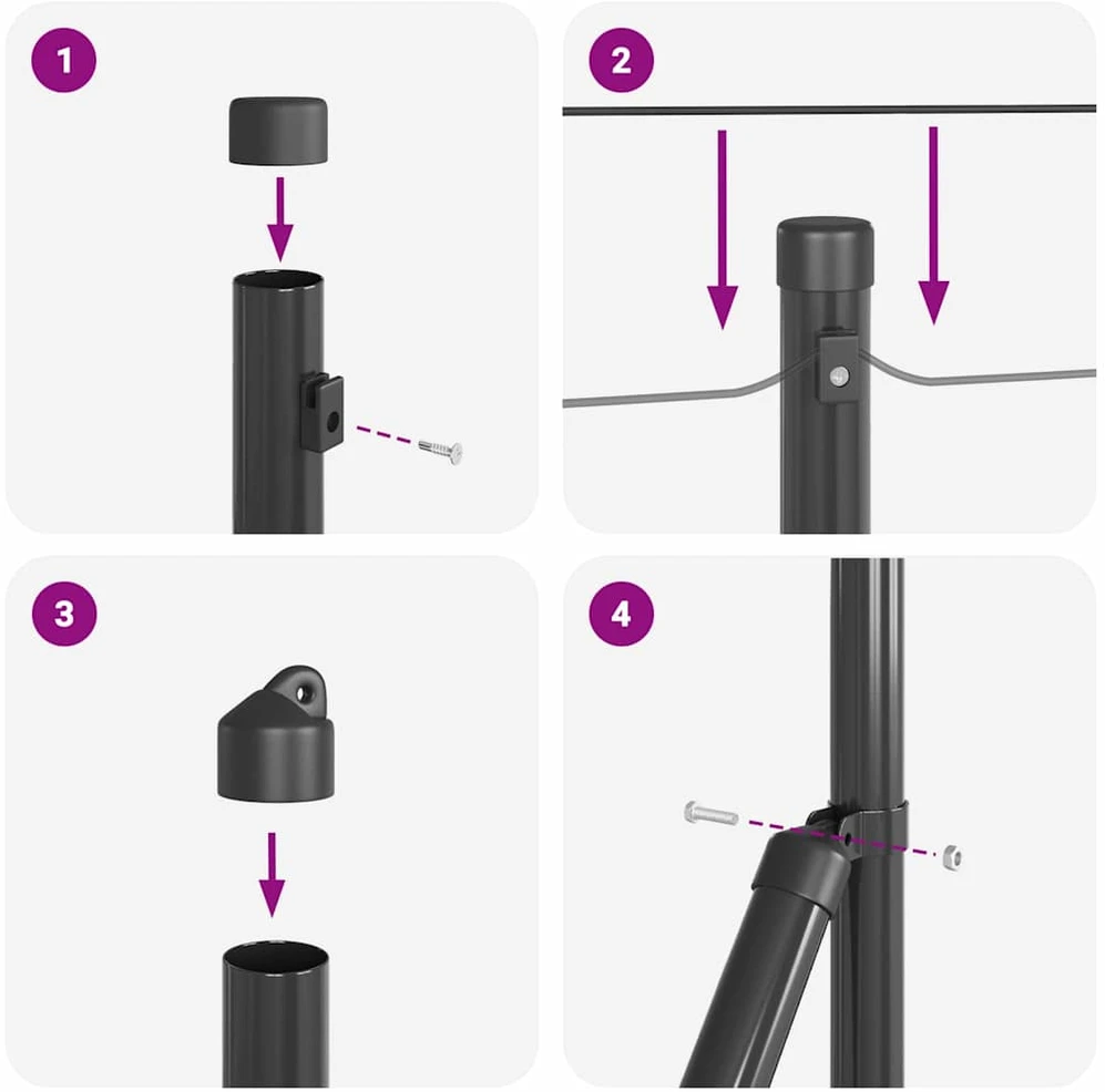 Suvirintas vielinis tvoras su smailiais galais 25 x 0,8 m Pilka