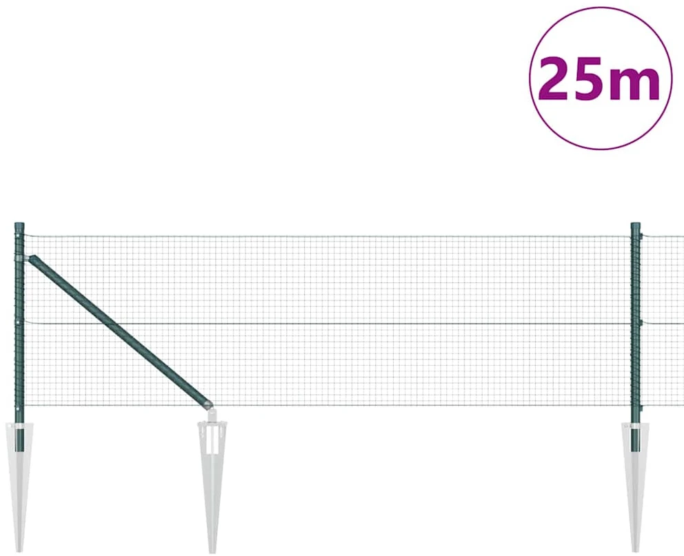 Suvirintas vielinis tvoras su smailiais galais 25 x 0,8 m Žalia