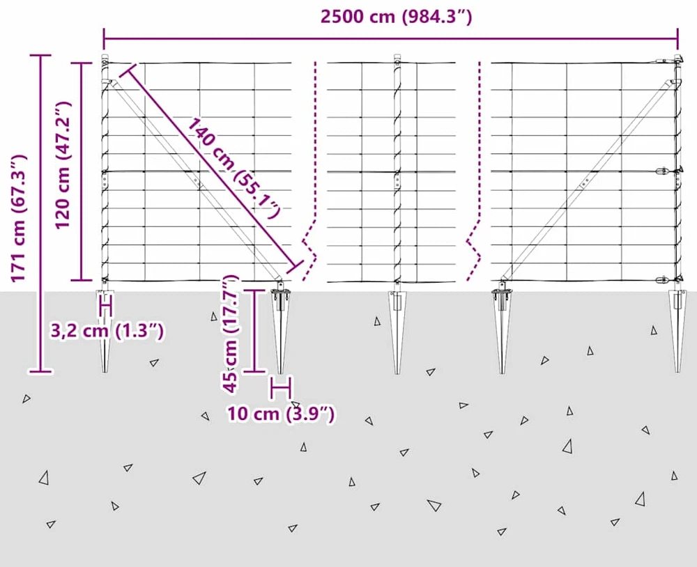 Suvirintas vielinis tvoras su smailiais galais 25 x 1,2 m