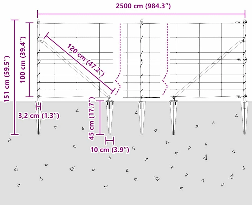 Suvirintas vielinis tvoras su smailiais galais 25 x 1 m