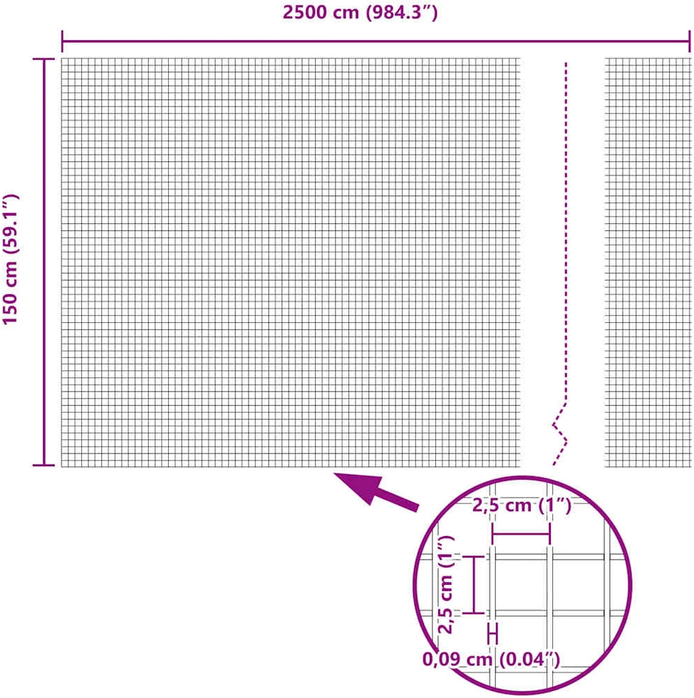 Suvirintas vielinis tvoras su smailiais galais 25 x 1,5 m Pilka