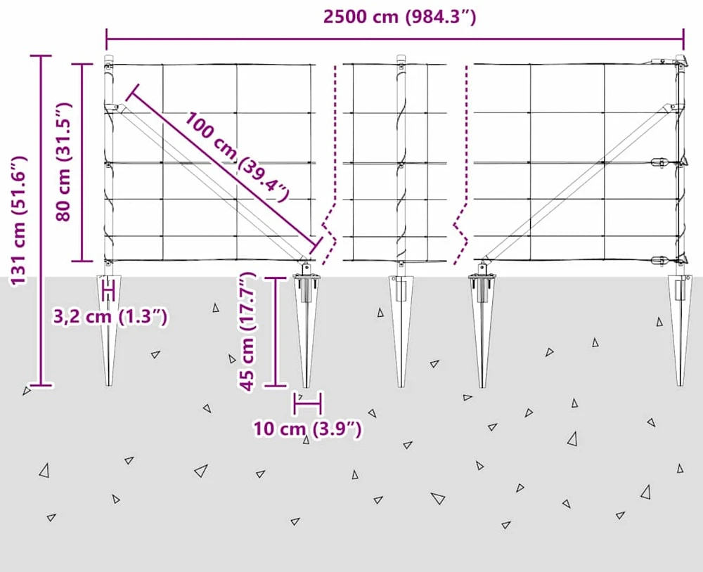 Suvirintas vielinis tvoras su smailiais galais 25 x 0,8 m