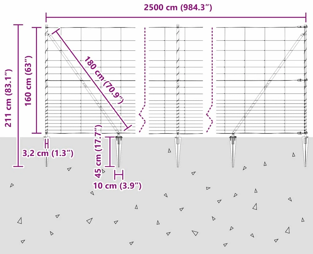 Suvirintas vielinis tvoras su smailiais galais 25 x 1,6 m