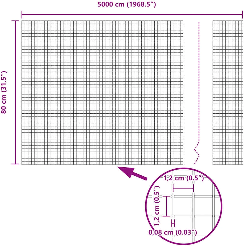 Suvirintas vielinis tvoras su smailiais galais 50 x 0,8 m Žalia