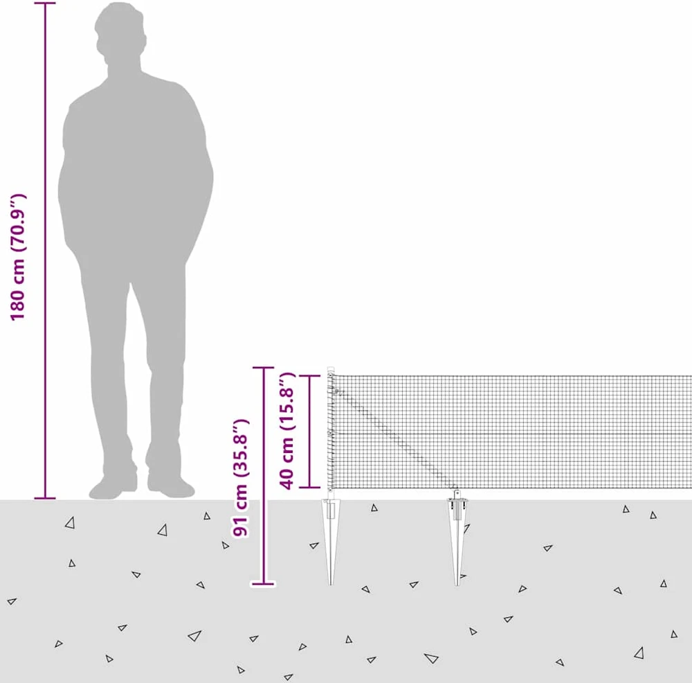 Suvirintas vielinis tvoras su smailiais galais 10 x 0,4 m Pilka