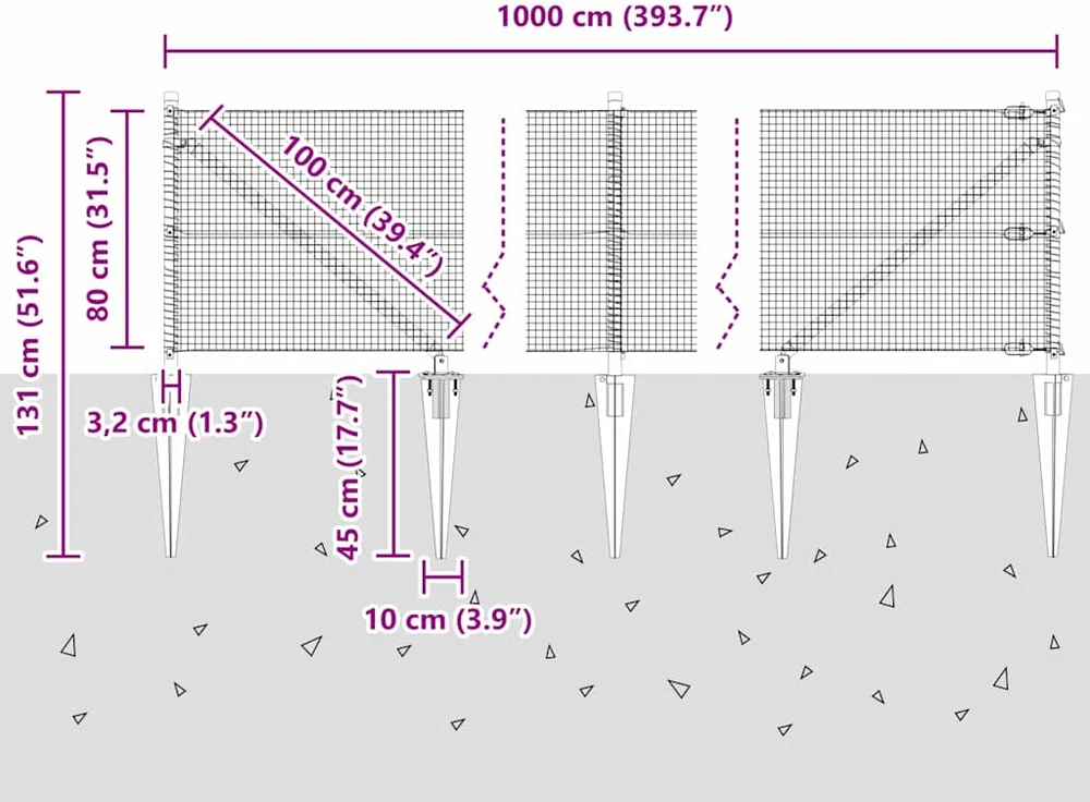 Suvirintas vielinis tvoras su smailiais galais 10 x 0,8 m