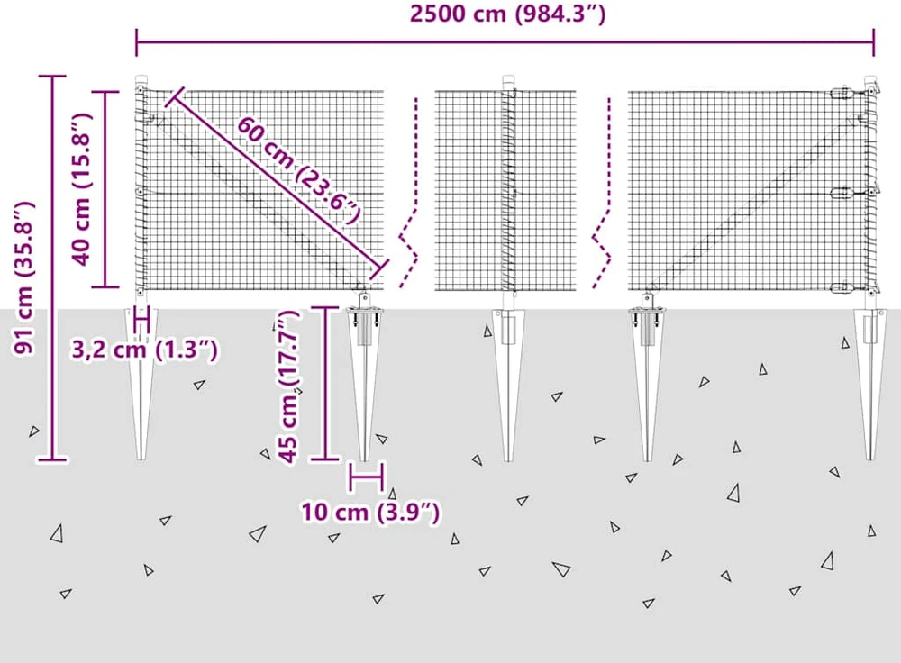 Suvirintas vielinis tvoras su smailiais galais 25 x 0,4 m