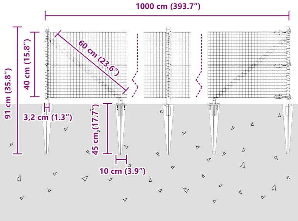 Suvirintas vielinis tvoras su smailiais galais 10 x 0,4 m
