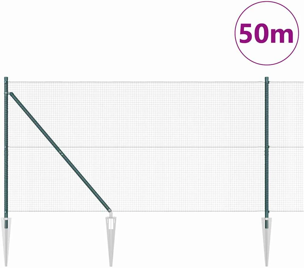 Suvirintas vielinis tvoras su smailiais galais 50 x 1,2 m Žalia