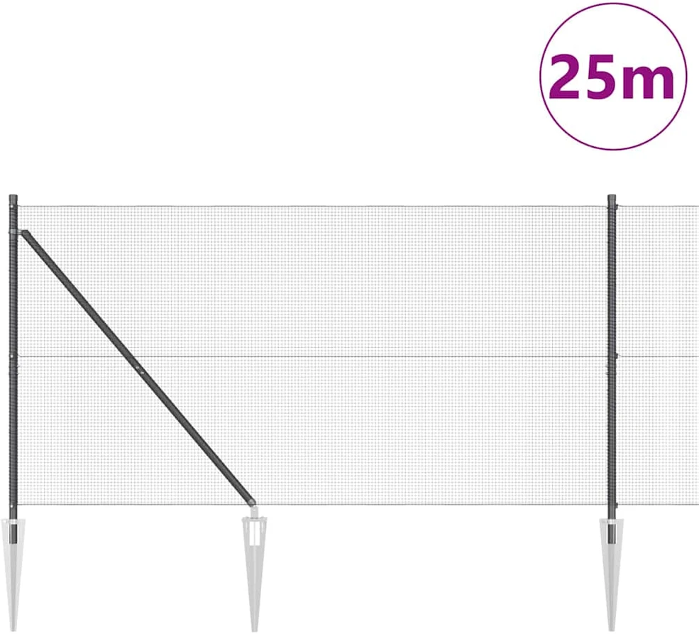 Suvirintas vielinis tvoras su smailiais galais 25 x 1,2 m Pilka