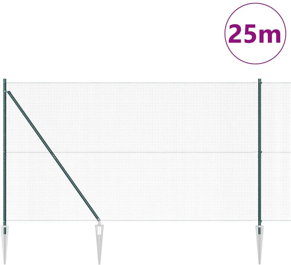 Suvirintas vielinis tvoras su smailiais galais 25 x 1,6 m Žalia