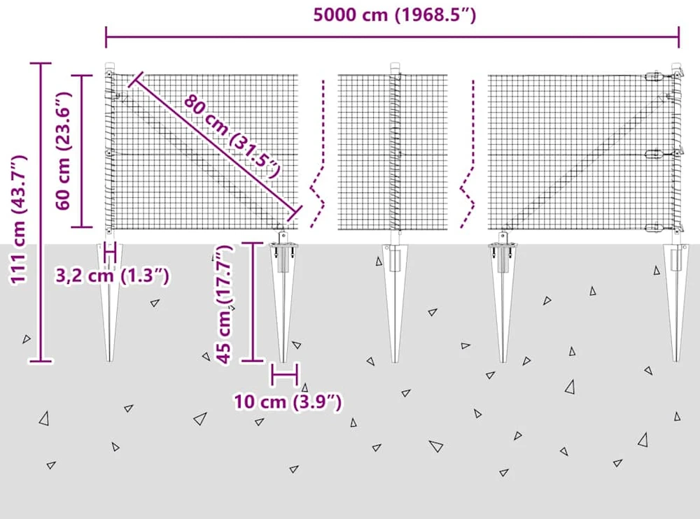 Suvirintas vielinis tvoras su smailiais galais 50 x 0,6 m