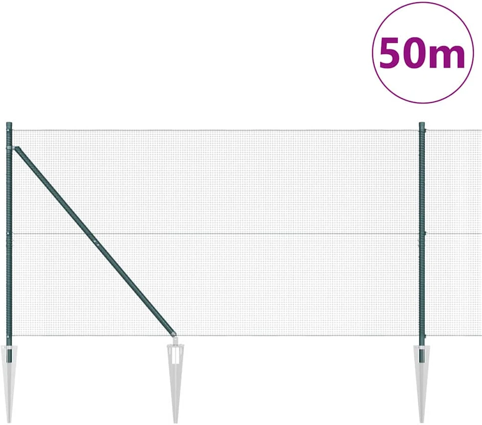 Suvirintas vielinis tvoras su smailiais galais 50 x 1,2 m Žalia
