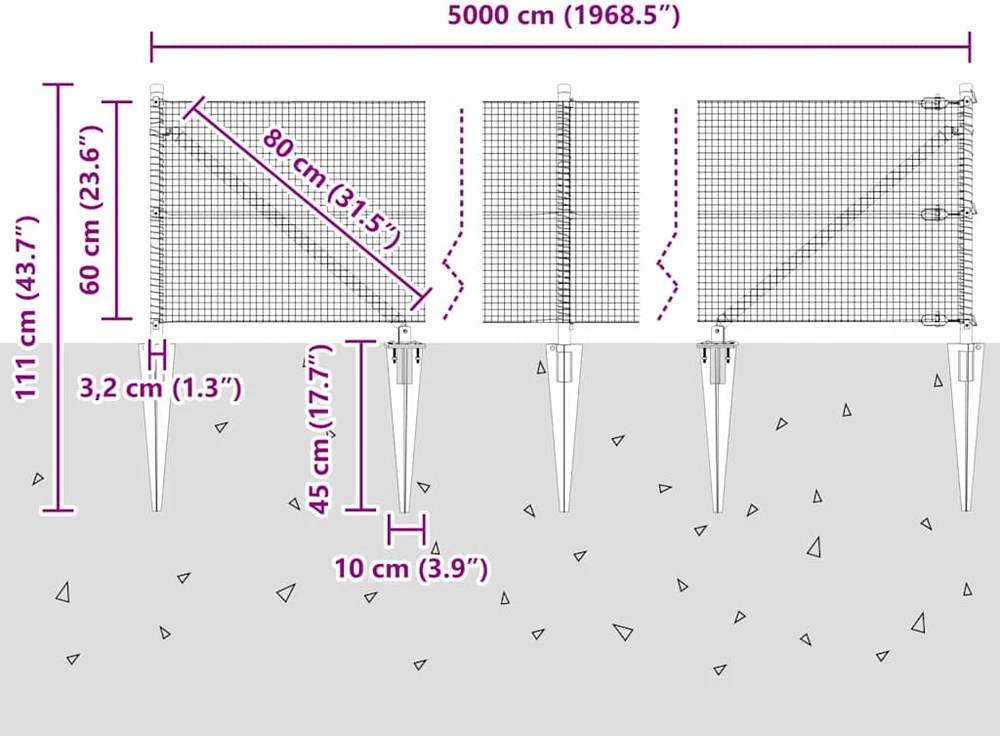 Suvirintas vielinis tvoras su smailiais galais 50 x 0,6 m