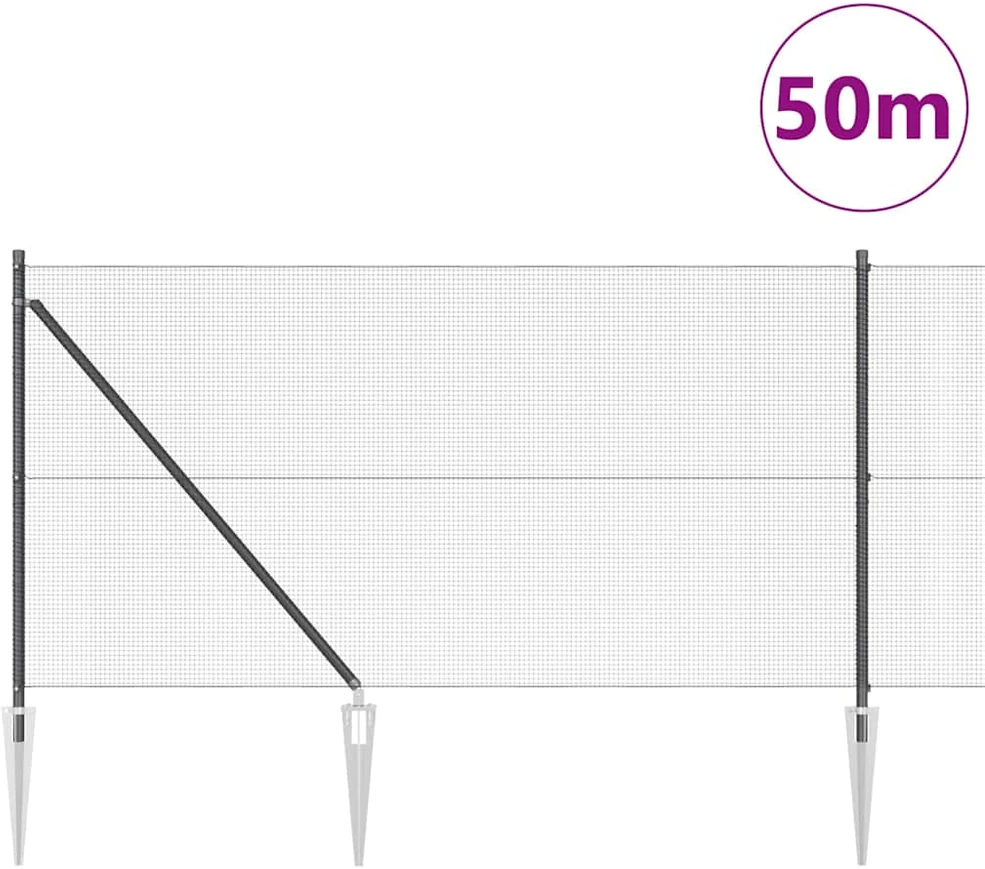 Suvirintas vielinis tvoras su smailiais galais 50 x 1 m Pilka