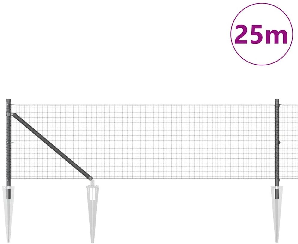 Suvirintas vielinis tvoras su smailiais galais 25 x 0,8 m Pilka