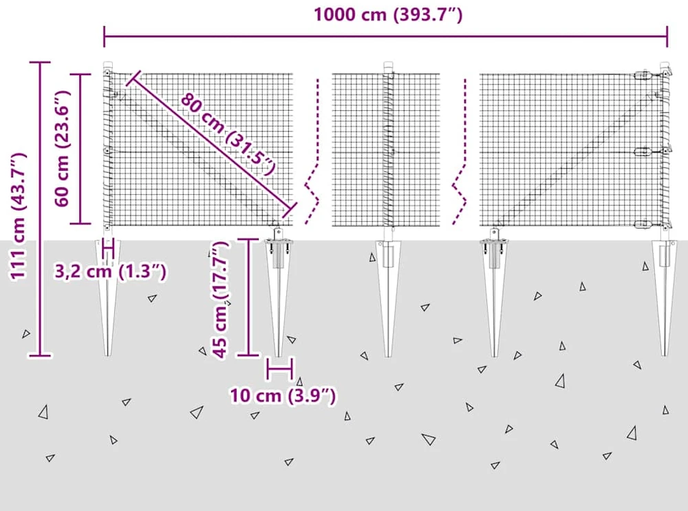 Suvirintas vielinis tvoras su smailiais galais 10 x 0,6 m