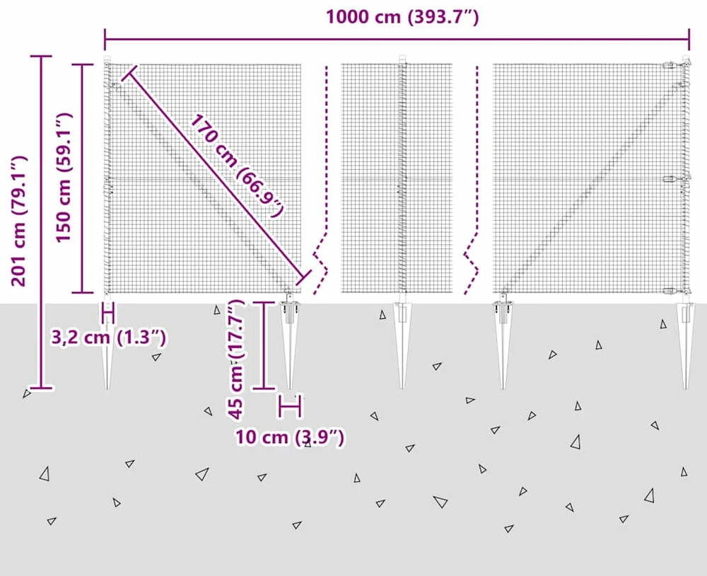Suvirintas vielinis tvoras su smailiais galais 10 x 1,5 m Žalia