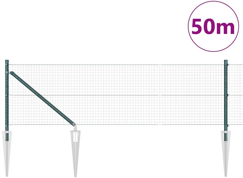 Suvirintas vielinis tvoras su smailiais galais 50 x 0,8 m Žalia