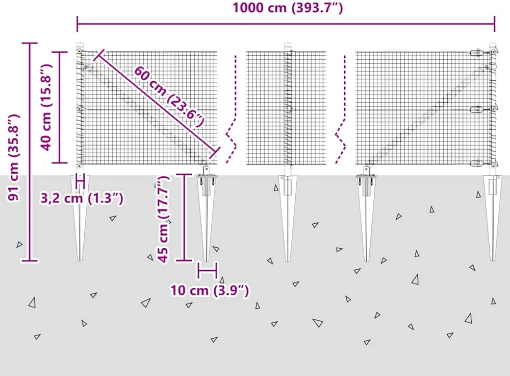 Suvirintas vielinis tvoras su smailiais galais 10 x 0,4 m