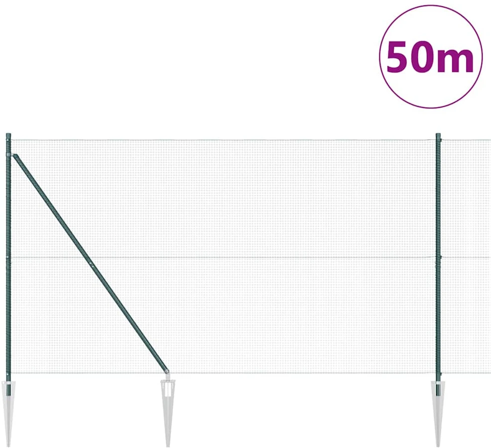 Suvirintas vielinis tvoras su smailiais galais 50 x 1,5 m Žalia