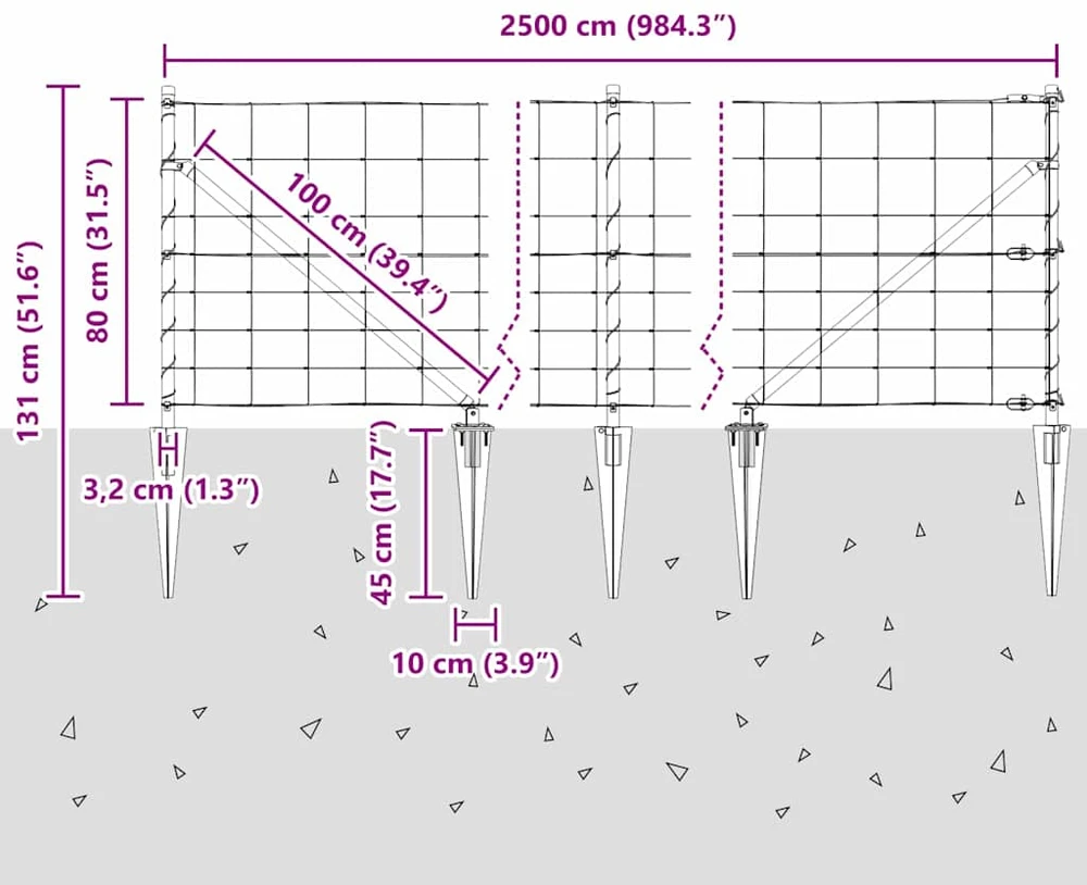 Suvirintas vielinis tvoras su smailiais galais 25 x 0,8 m