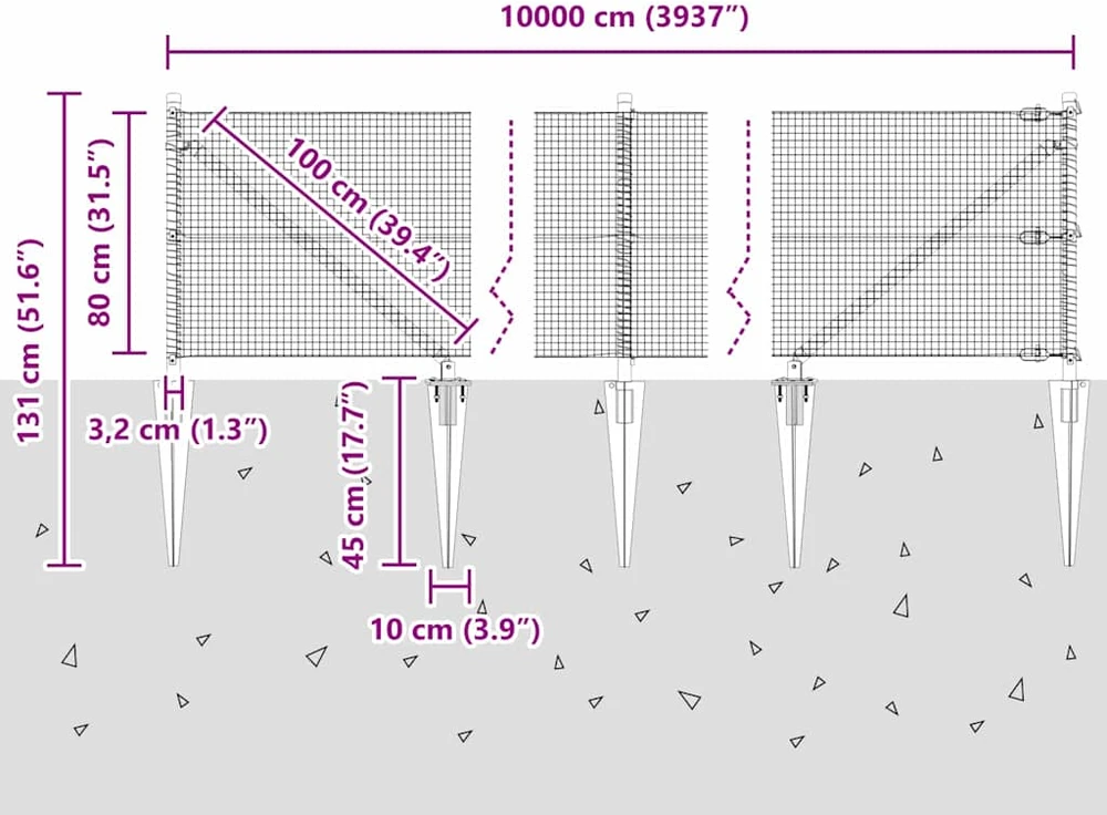 Suvirintas vielinis tvoras su smailiais galais 100 x 0,8 m