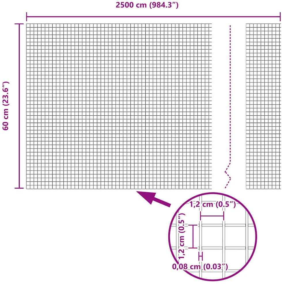Suvirintas vielinis tvoras su smailiais galais 25 x 0,6 m Pilka