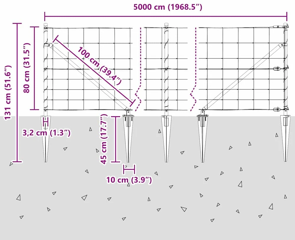 Suvirintas vielinis tvoras su smailiais galais 50 x 0,8 m